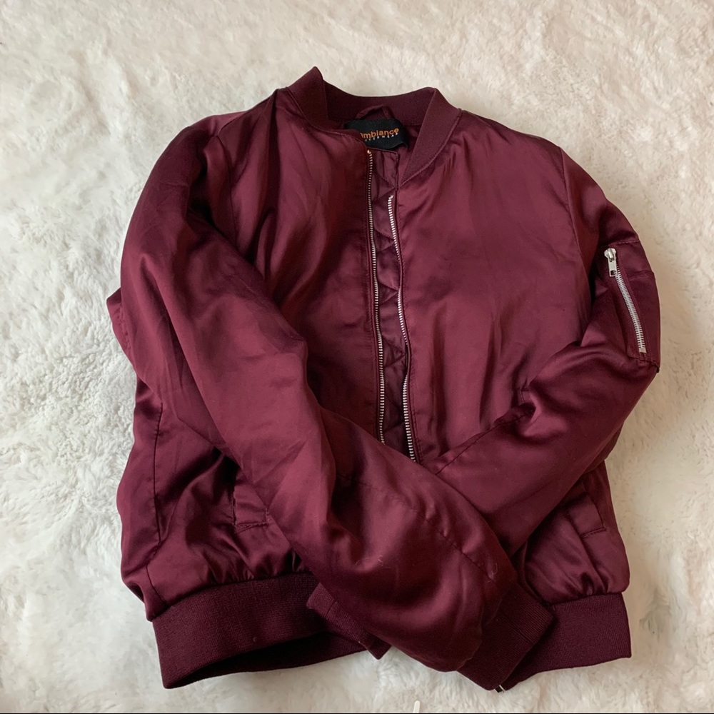 Maroon silky bomber jacket